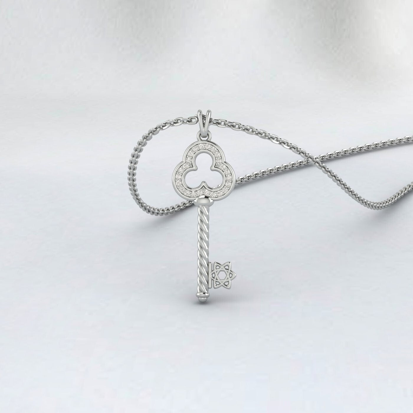 Lab Diamond Key Pendant Necklace Charm Necklace 925 Sterling Silver
