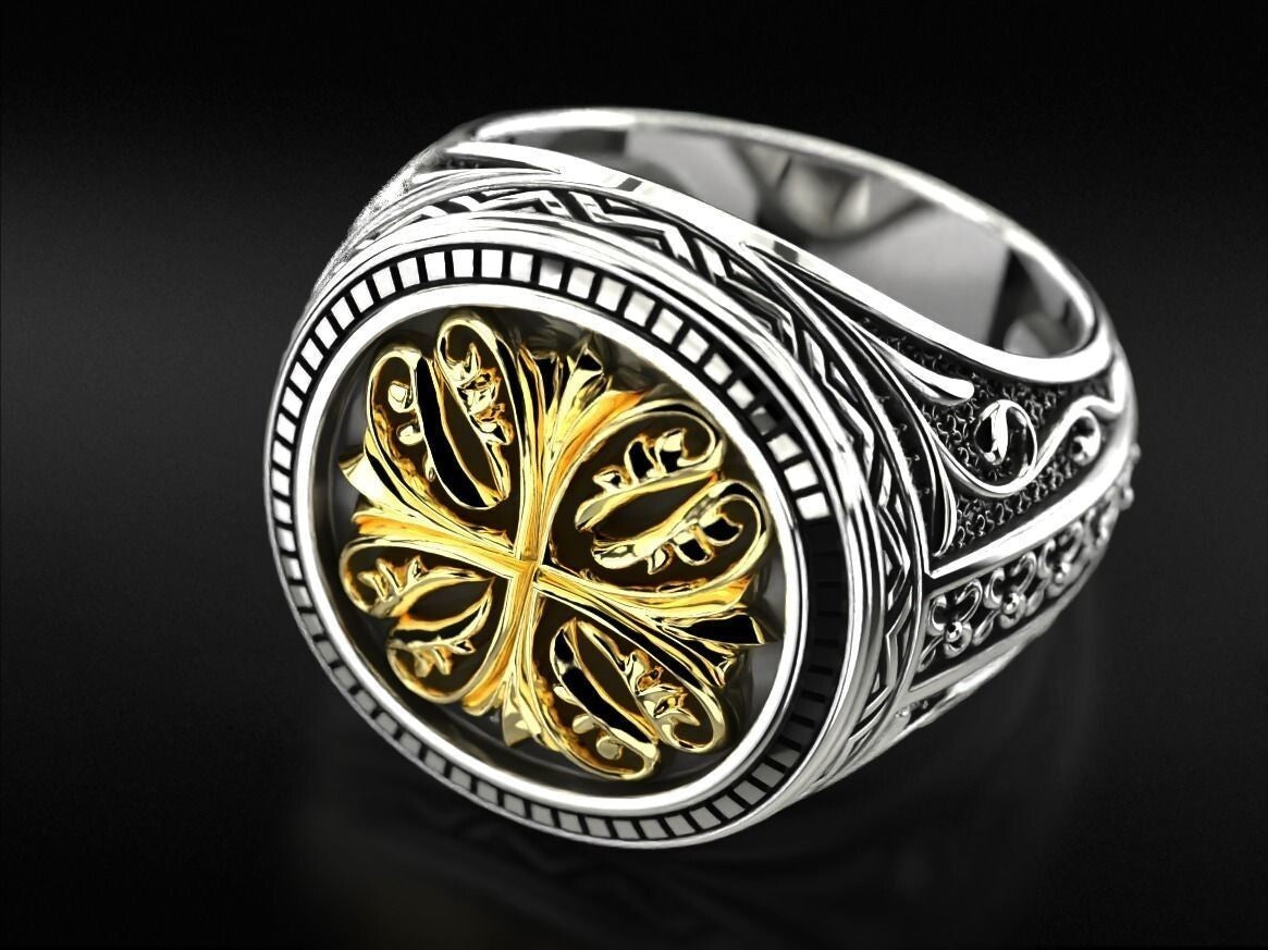 Templar Knight Cross Ring 925 Silver Medieval Seal Signet US5-15 Unisex Gift