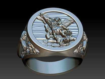 St Michael Sword Ring 925 Sterling Silver Archangel Signet Style Men Ring US5–15