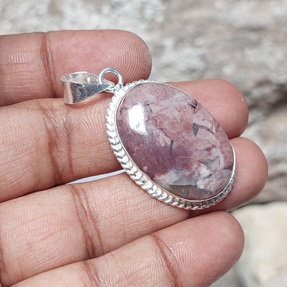 Oval Rhodochrosite Statement Pendant 925 Sterling Silver Handmade Pendant Gift
