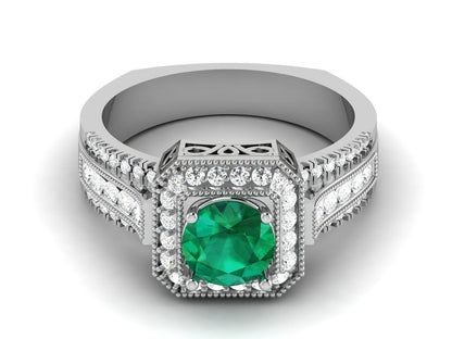 Natural Emerald Round Diamond Engagement Ring Anniversary Proposal Ring US5-15