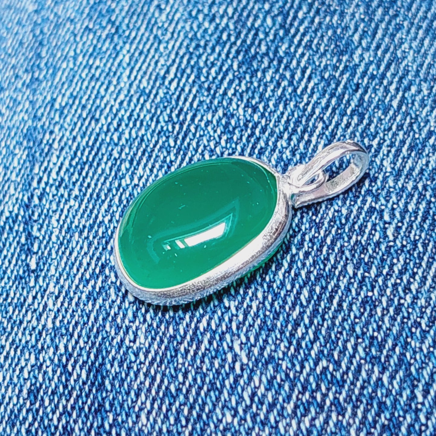 Ovel Green Onyx Pendant,925 Sterling Silver Green Gemstone Pendant Gift For Her