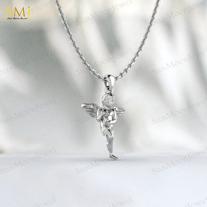 Cherubim Baby Angel Necklace Wings Charm Necklace 925 Sterling Silver For Her