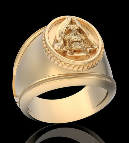 Gothic Men Hooded Skull Santa Muerte Ring Brass Punk Retro Biker Ring Us5~ 15