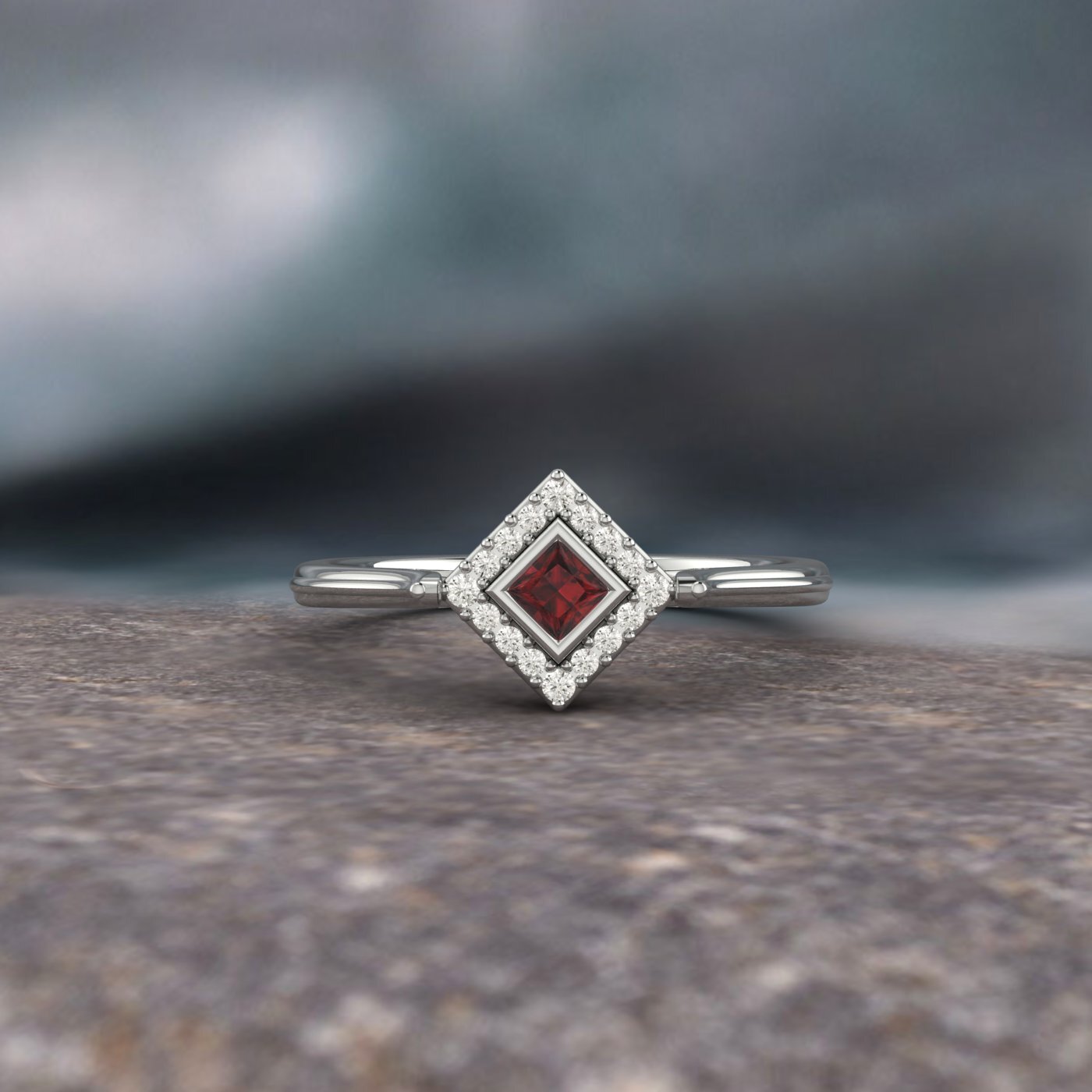 Natural Princess Cut Red Garnet Solitaire Ring 925 Sterling Silver Ring Vintage