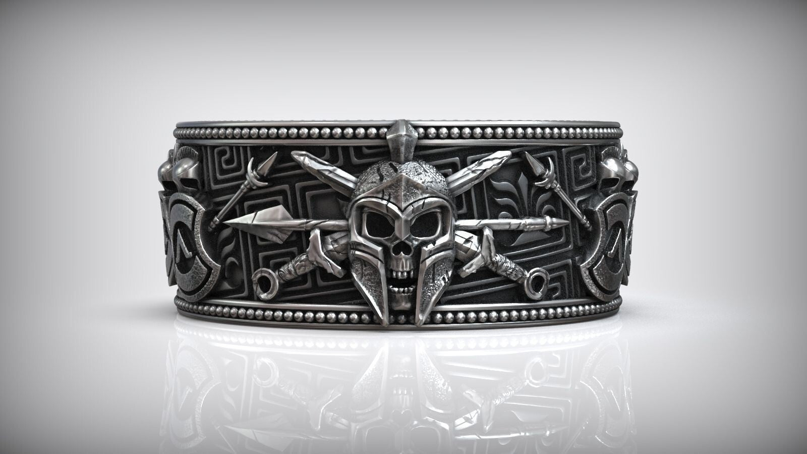 925 Sterling Silver Greek Spartan Helmet Skull Head Adjustable Ring Men US7~15