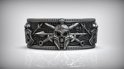 925 Sterling Silver Greek Spartan Helmet Skull Head Adjustable Ring Men US7~15