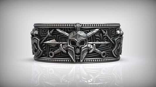 925 Sterling Silver Greek Spartan Helmet Skull Head Adjustable Ring Men US7~15
