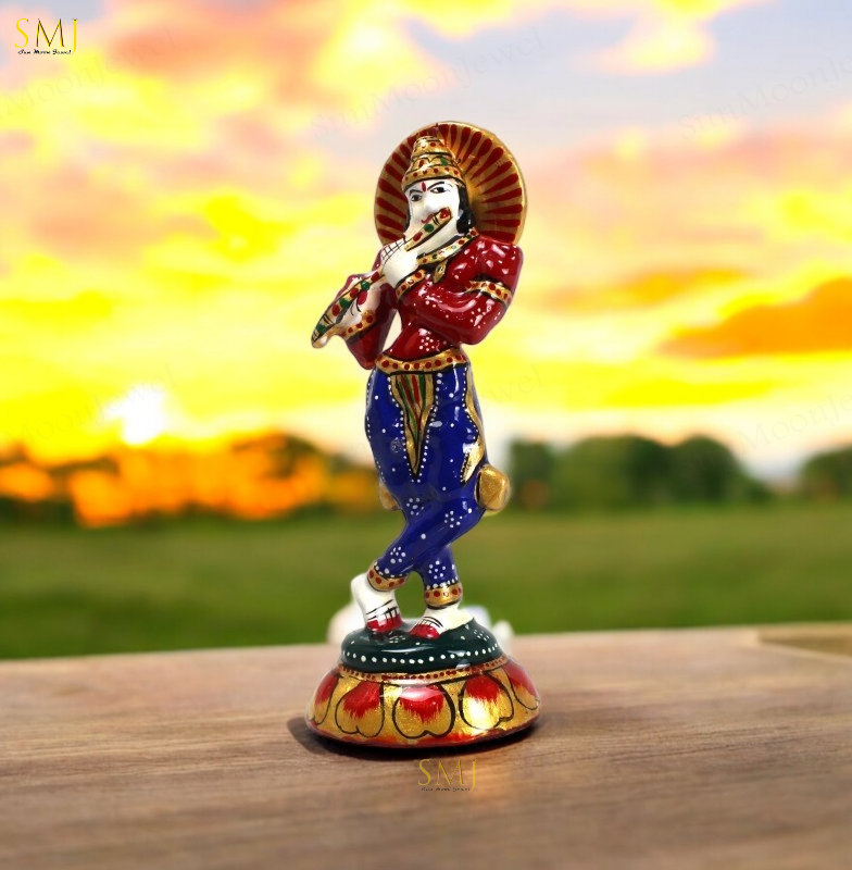 Krishna Enamel Painted Krishna Handcrafted Metal Statue For Home & Office Temple