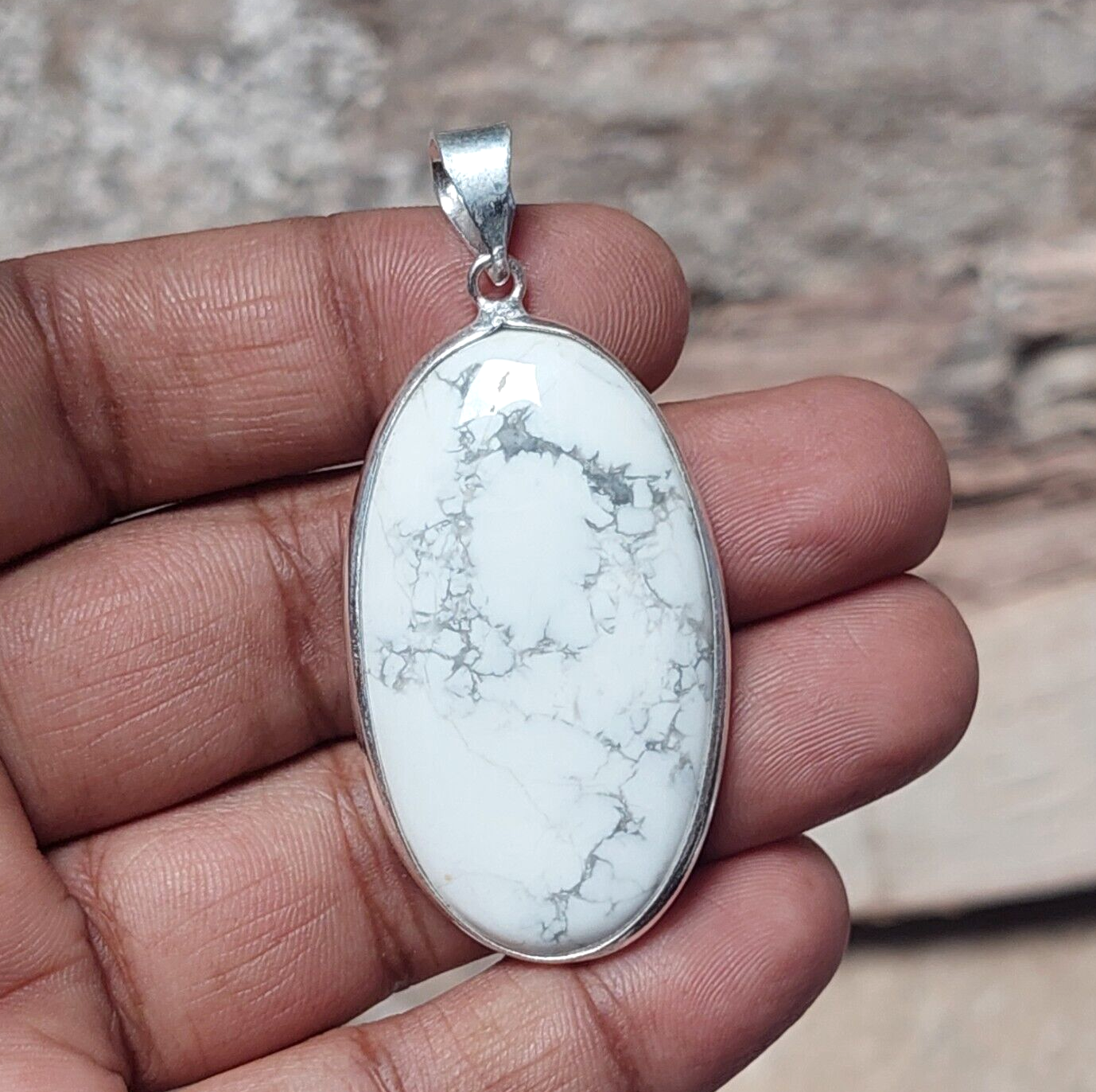 Long Oval Howlite Gemstone 925sterling Silver Handmade Pendant Jewelry For Women