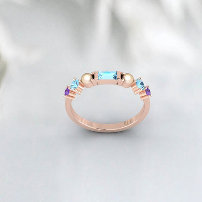 Natural Amethyst Baguette Cut Aquamarine Wedding Ring 925 Sterling Silver Ring  