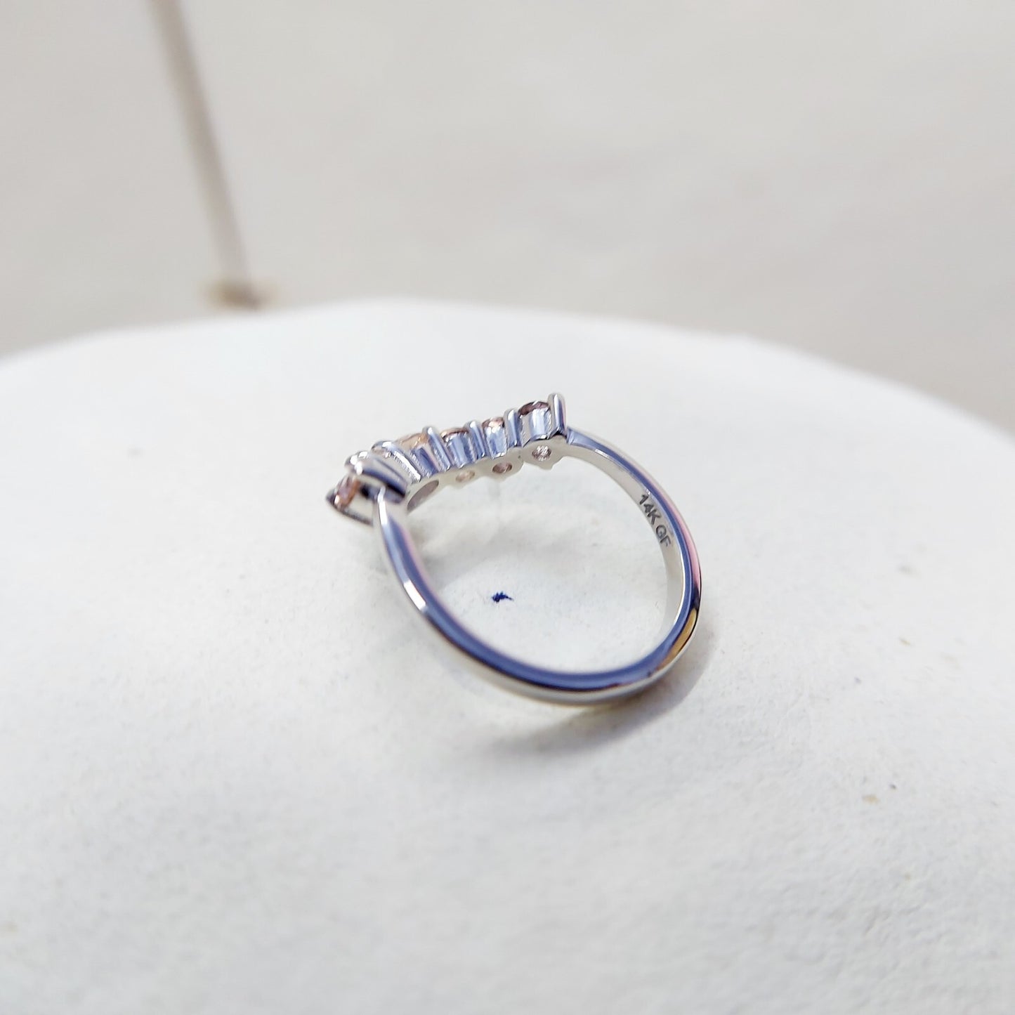 Morganite V Chevron Wedding Band Silver Art Deco Stacking Gift Women Ring US5~15