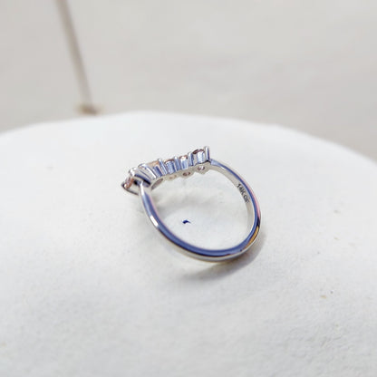 Morganite V Chevron Wedding Band Silver Art Deco Stacking Gift Women Ring US5~15