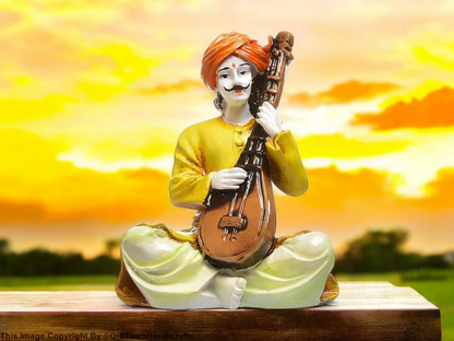 Men Playing Veena Polyresin Idol | Rajasthani Showpiece for Home Decor & Gifts