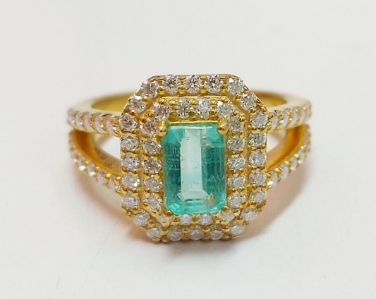 925 Silver Emerald Cut Green Emerald CZ Diamond Engagement Wedding Ring US5 ~15
