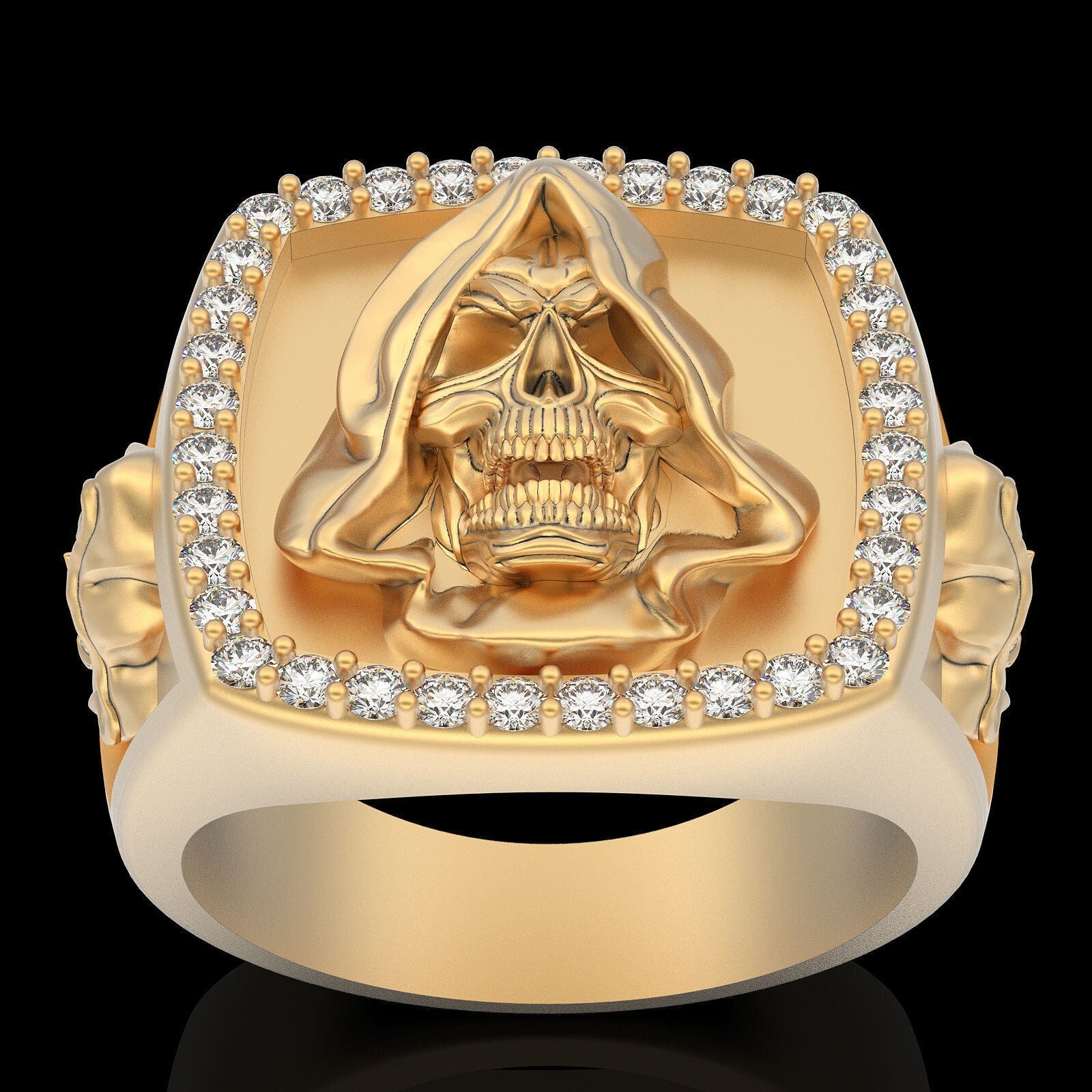 Handmade Santa Muerte Brass CZ Ring Holy Death Biker Gothic Retro Style US5~15