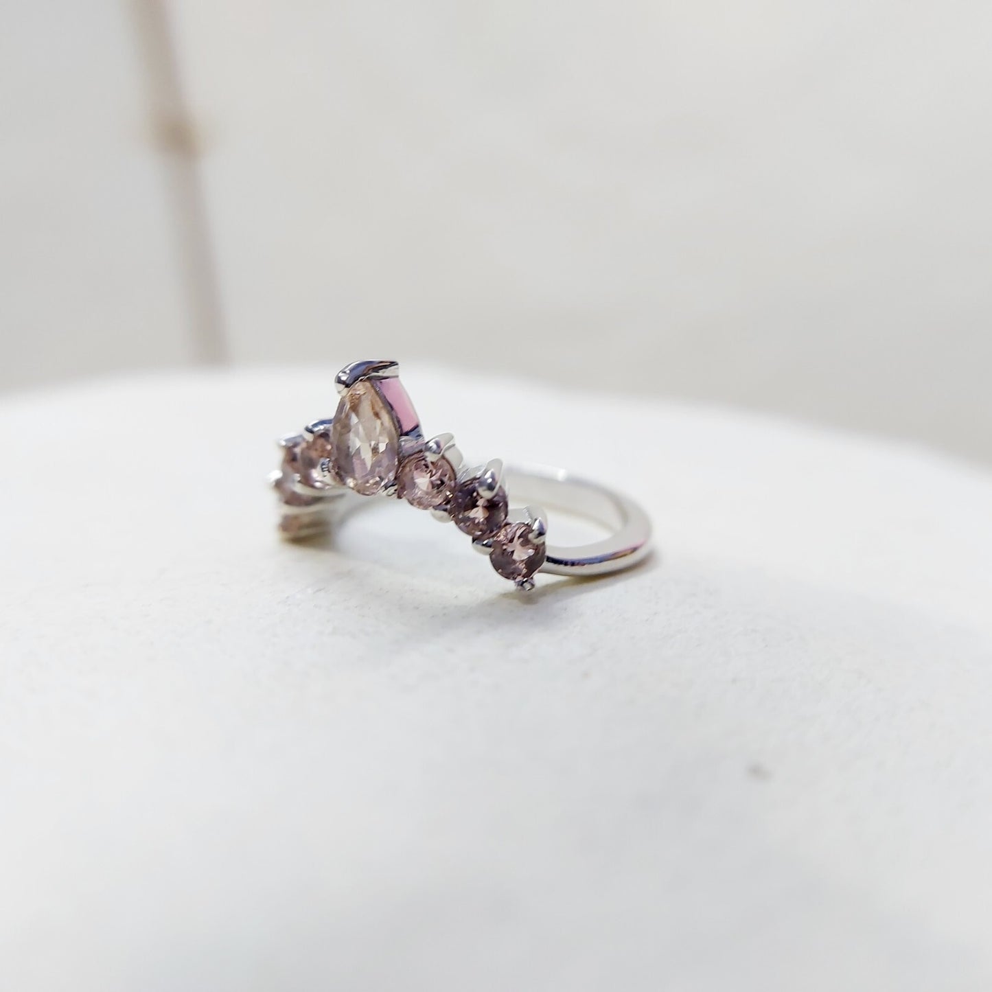 Morganite V Chevron Wedding Band Silver Art Deco Stacking Gift Women Ring US5~15