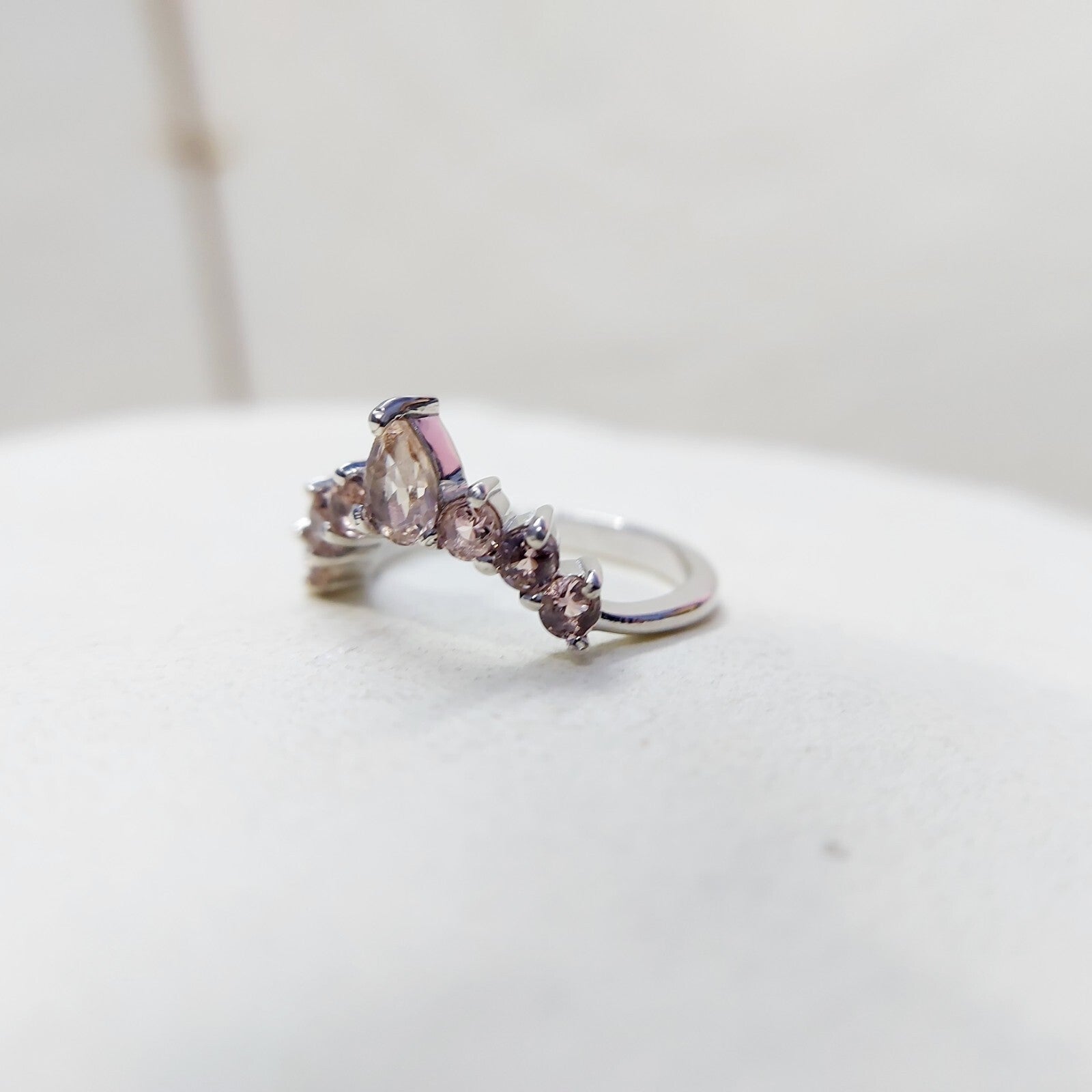 Morganite V Chevron Wedding Band Silver Art Deco Stacking Gift Women Ring US5~15