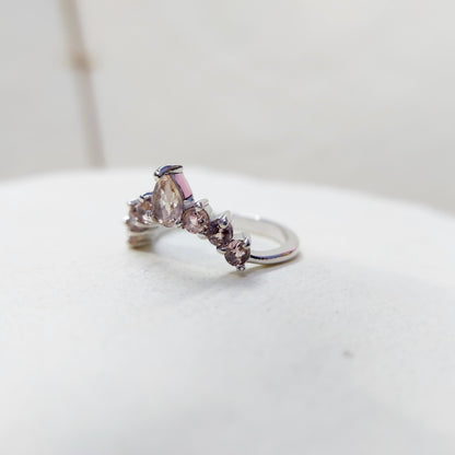 Morganite V Chevron Wedding Band Silver Art Deco Stacking Gift Women Ring US5~15