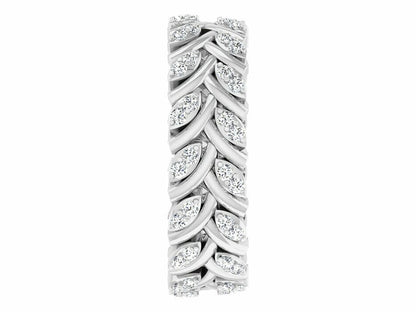 Silver CZ Leaf Shape Eternity Wedding Band Ring Women Floral Style Ring US5-15