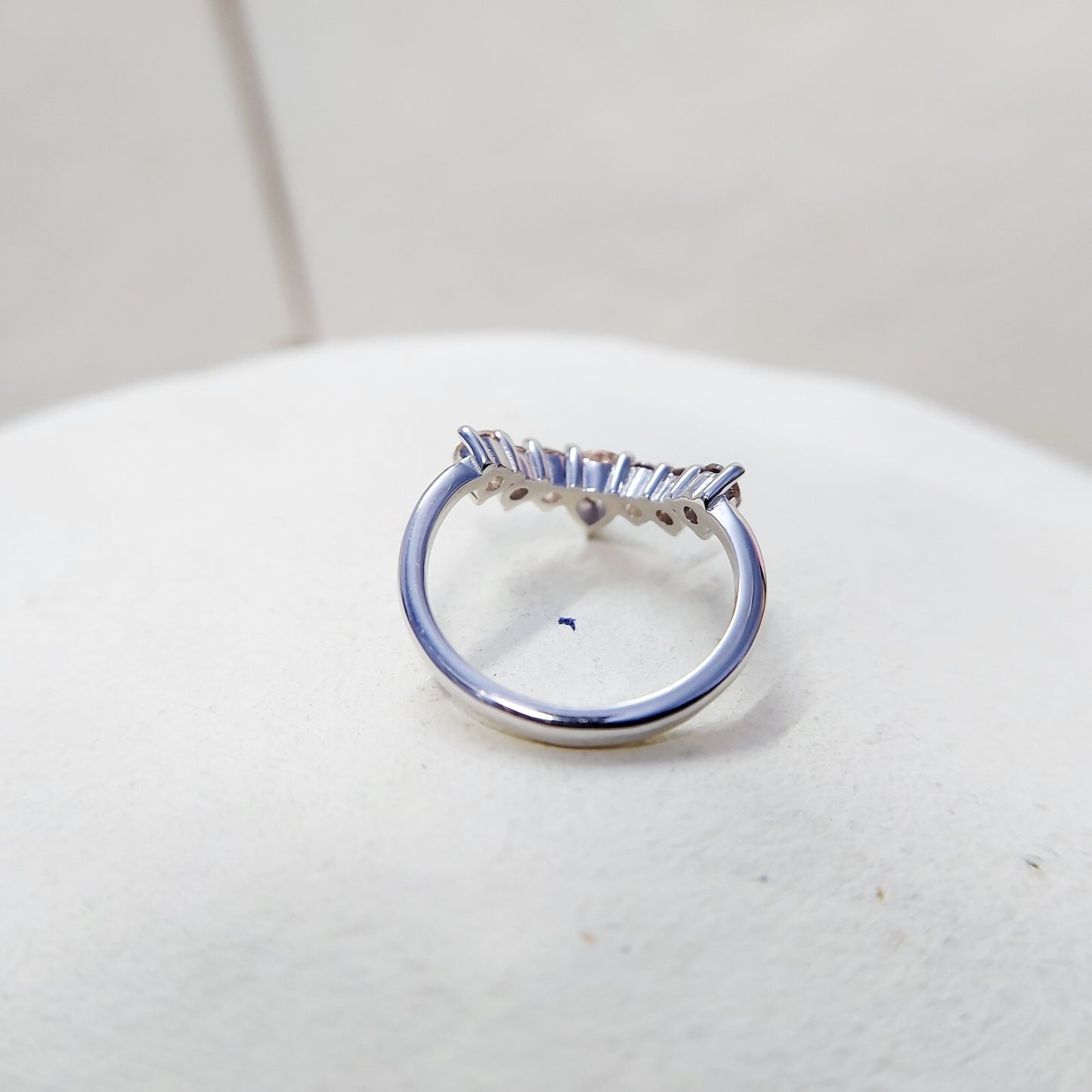 Morganite V Chevron Wedding Band Silver Art Deco Stacking Gift Women Ring US5~15