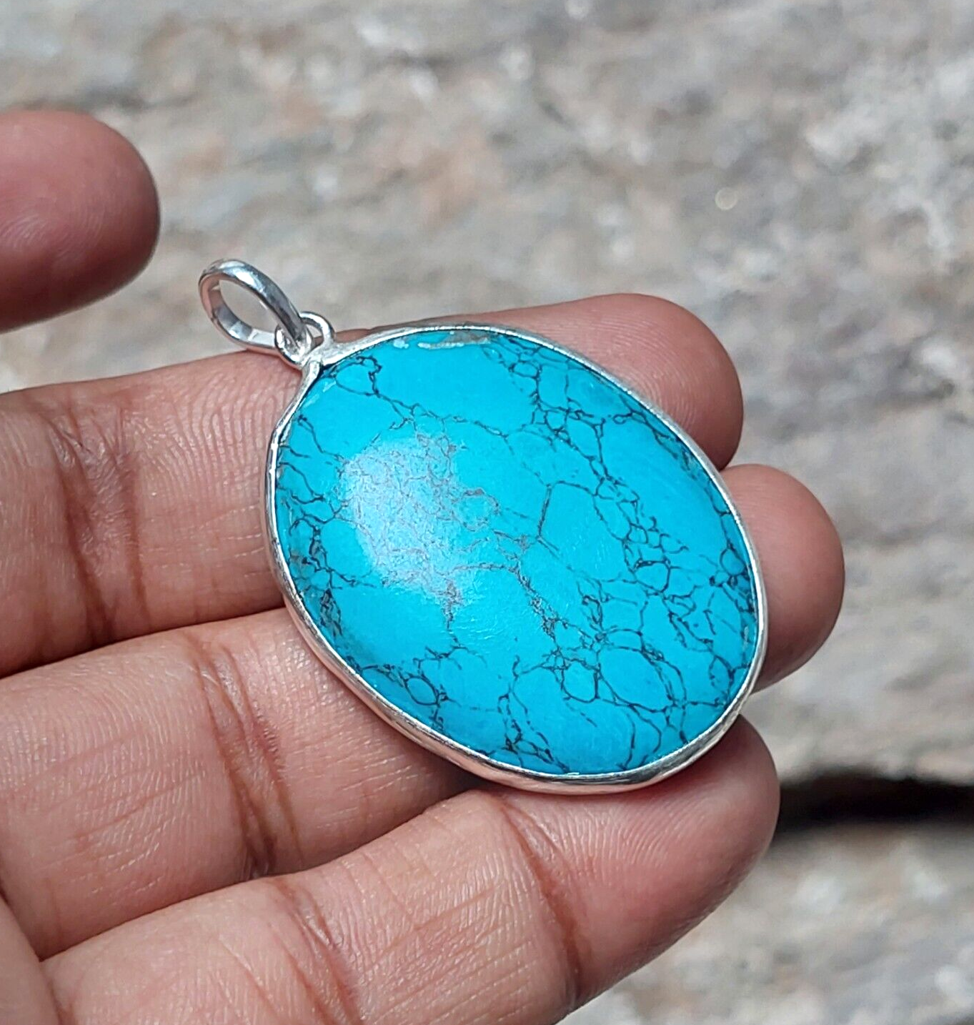Designer Oval Turquoise Pendant,925 Sterling Silver Pendant,Best Item Gift Women