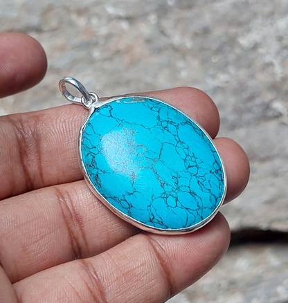 Designer Oval Turquoise Pendant,925 Sterling Silver Pendant,Best Item Gift Women