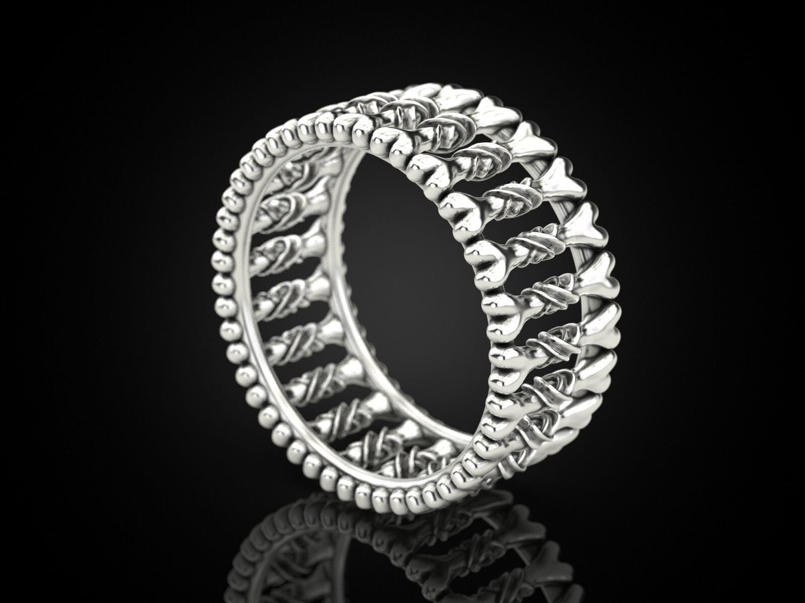 925 Silver Gothic Bone Ring US5~15 Biker Punk Style Band Men Statement Gift Ring