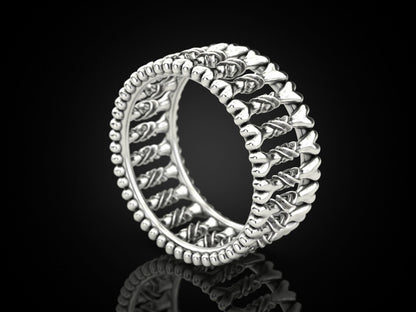 925 Silver Gothic Bone Ring US5~15 Biker Punk Style Band Men Statement Gift Ring