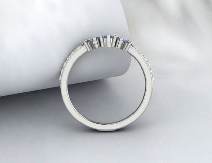Natural Alexandrite Curved Wedding Band Half Eternity Fine Silver 5 Gemstone