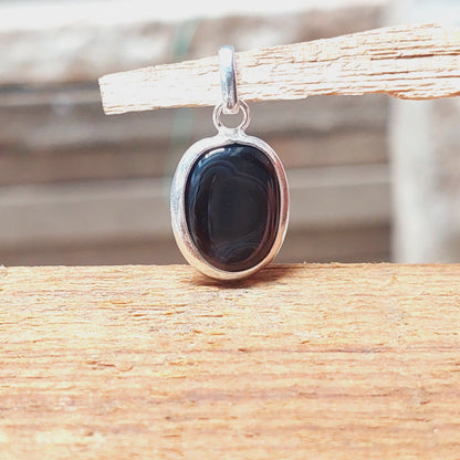 Natural Black Agate Quartz Pendant,925 Sterling Silver Womens Jewelry Gift