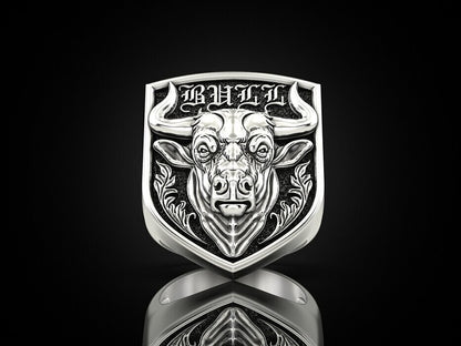 925 Silver Zodiac Taurus Bull Head Signet Ring For Men US5~15 Biker Jewelry Ring