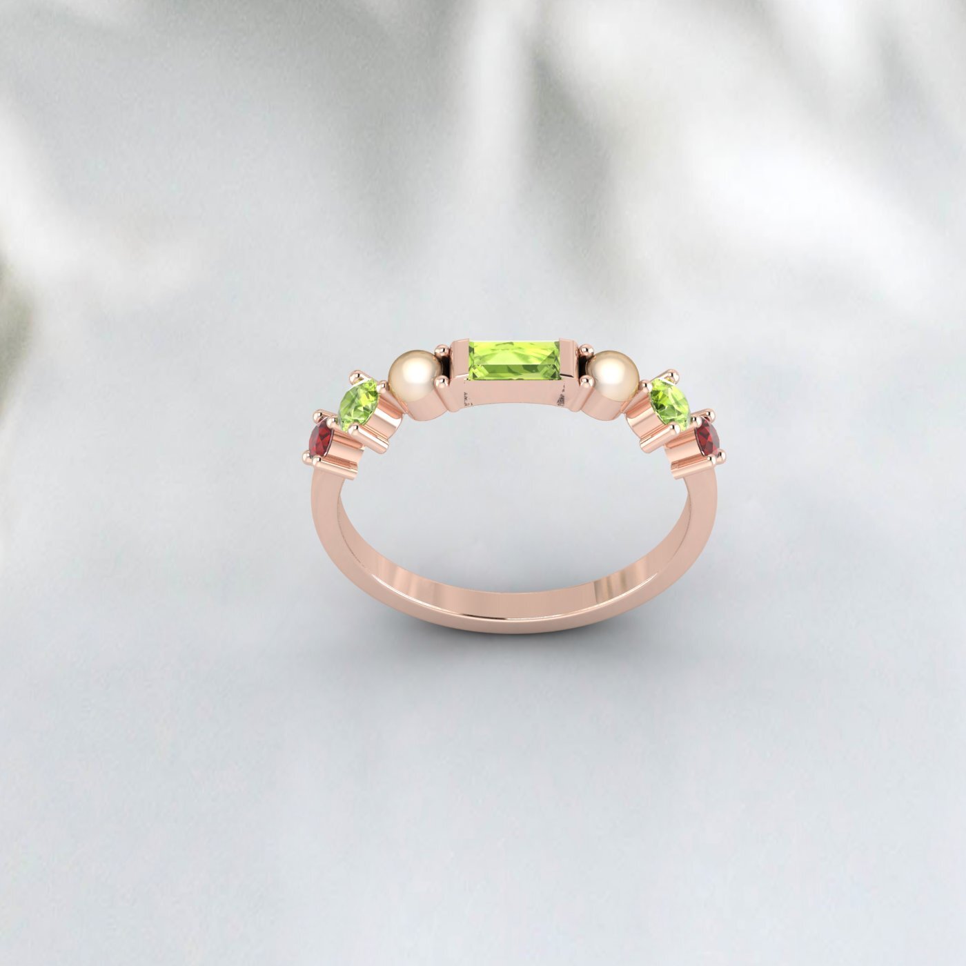 Natural Peridot, Pearl And Garnet Wedding Anniversary Ring 925 Sterling Silver