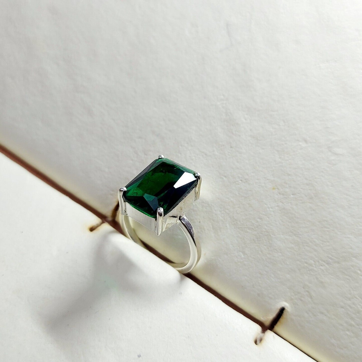 Natural Emerald Cut Green Emerald Wedding Engagement Ring Silver Band US5 ~15