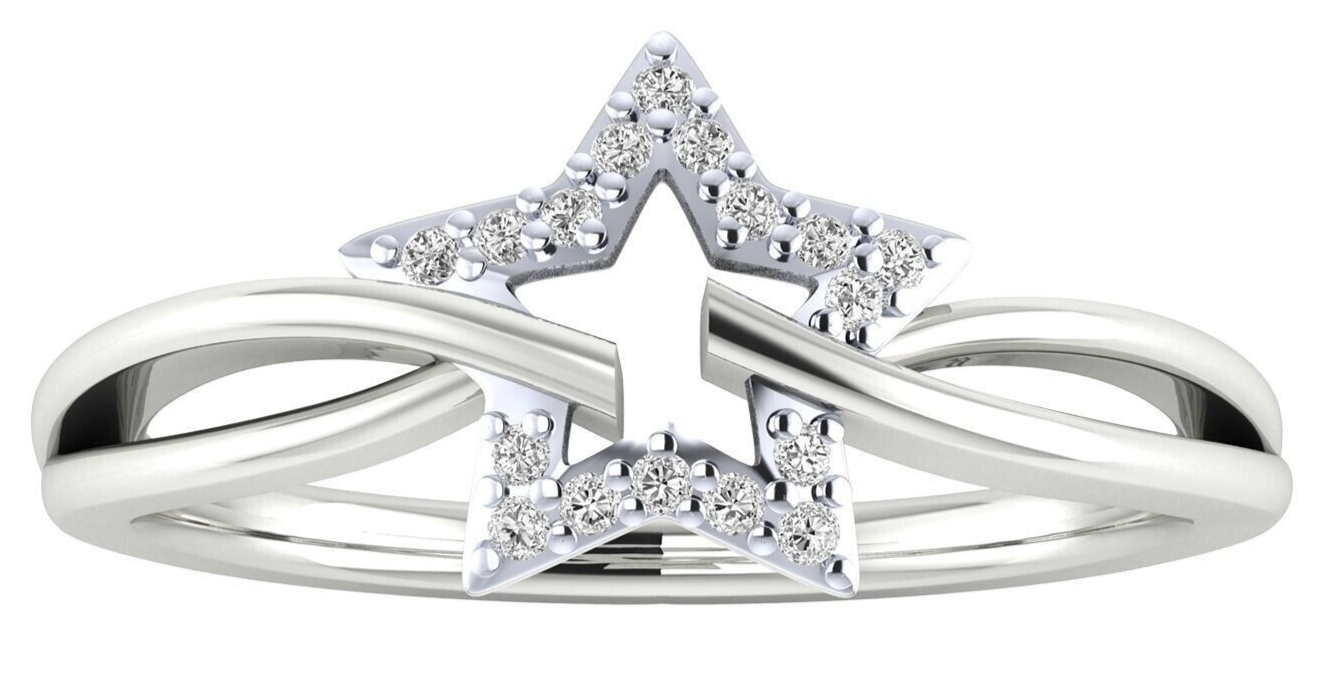 Prong Setting CZ Round Semi Mount Star Wedding Ring Us5~ 15 Bypass Promise  Ring