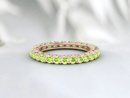 Natural Round Green Peridot Band Eternity Stacking Promise Fine Silver Band