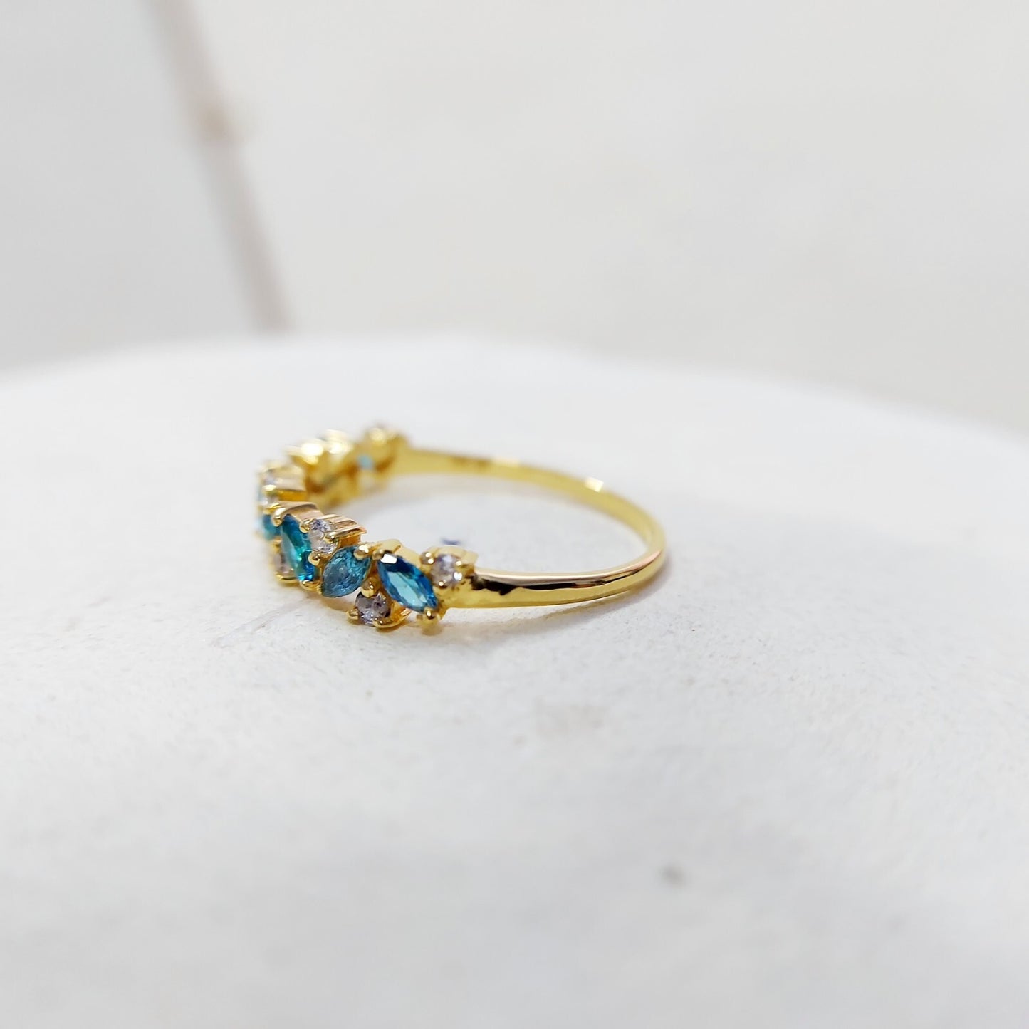 Marquise Blue Topaz Engagement Ring 925 Silver Handmade Band Wedding Band Us5~15