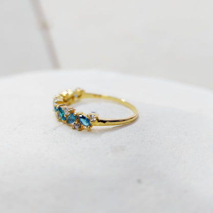 Marquise Blue Topaz Engagement Ring 925 Silver Handmade Band Wedding Band Us5~15