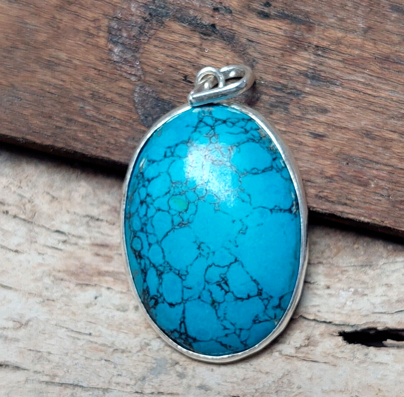 925 Sterling Silver Oval Turquoise Handmade Pendant,Dainty Pendant,Bezel Pendant