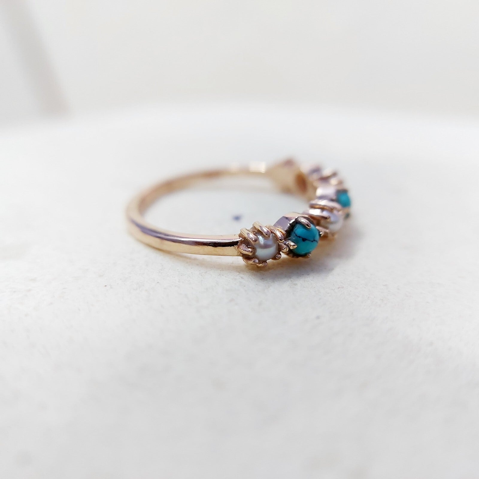 Turquoise Pearl Half Band Gemstone Wedding Engagement Ring For Women Gift Us5~15