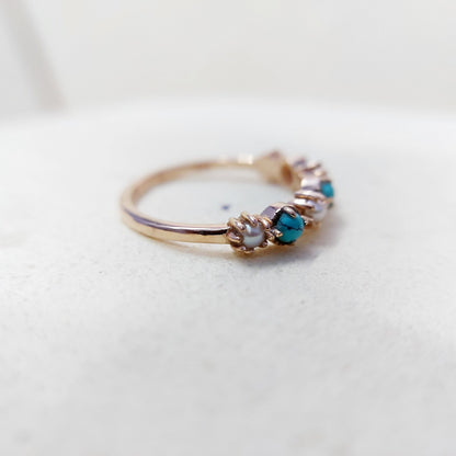Turquoise Pearl Half Band Gemstone Wedding Engagement Ring For Women Gift Us5~15