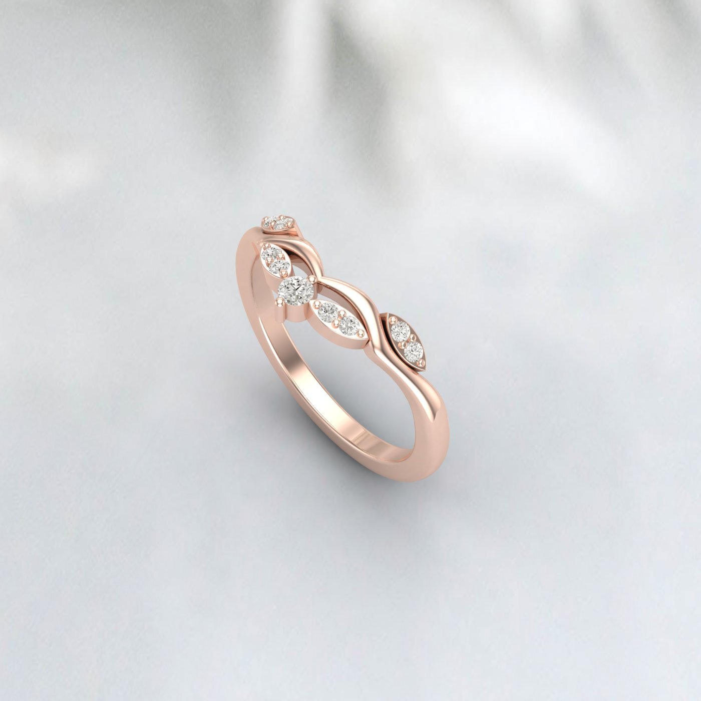 Natural Delicate Diamond Ring 925 Sterling Silver Rose Gold Round Moissanite