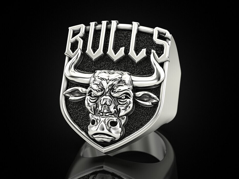 925 Sterling Silver Men's Bull Head Punk Vintage Biker Silver Bull Ring US7-15