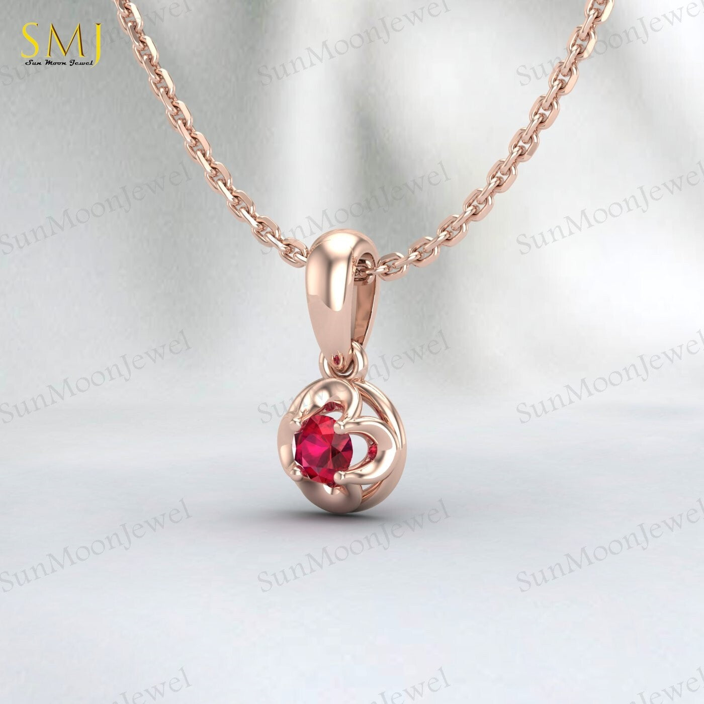 Lab Created Red Ruby Necklace July Birthstone 925 Sterling Silver Gift For Love