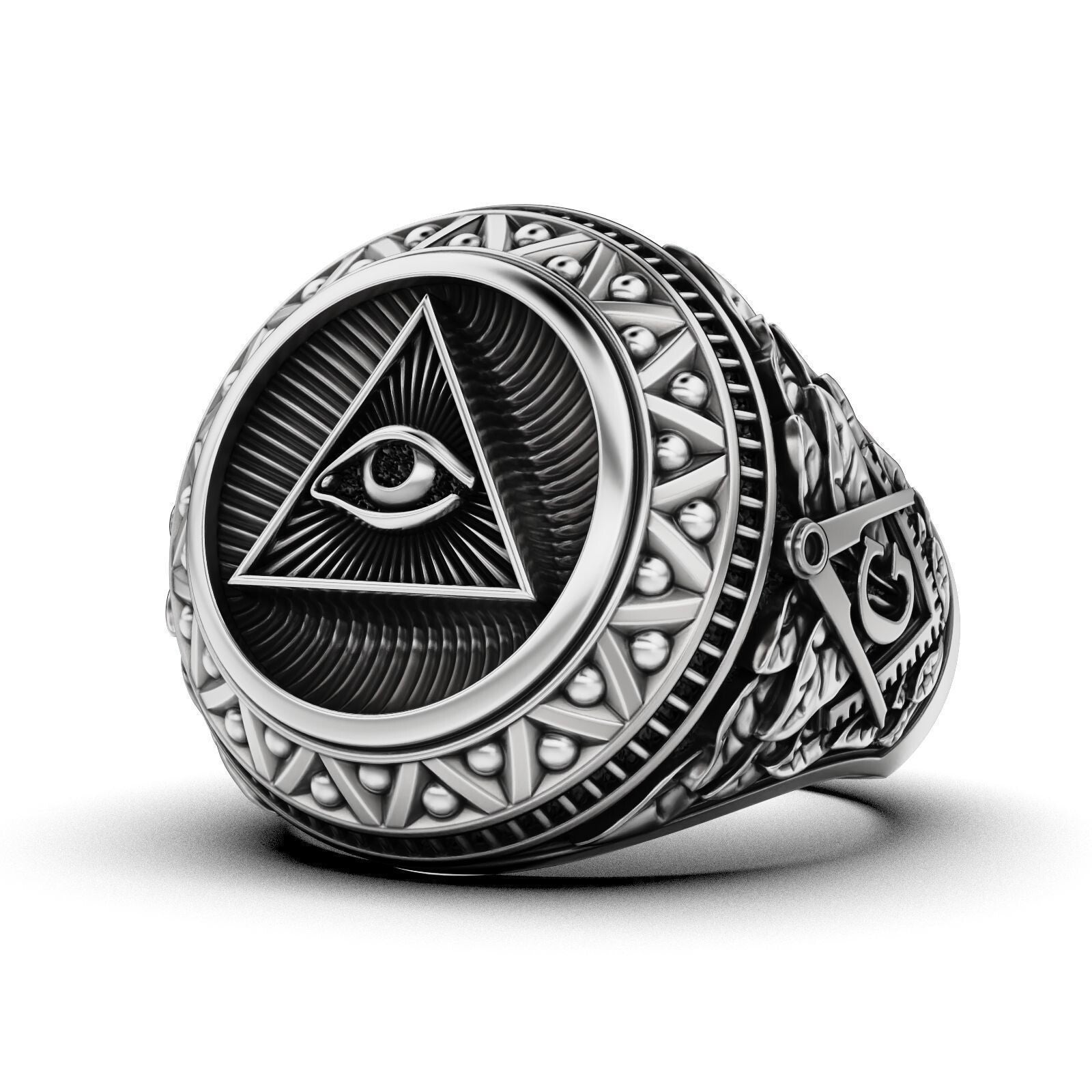 Silver Masonic Ring US5-15 Eye of Providence Freemason Ring Gift For Women Men