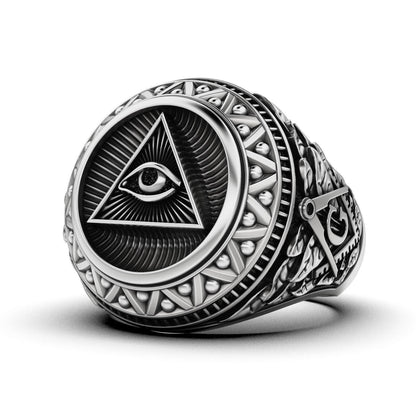 Silver Masonic Ring US5-15 Eye of Providence Freemason Ring Gift For Women Men
