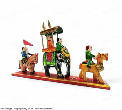 Rajasthani Wooden Art Royal Maharaja Procession Home Decor Handpainted Toy