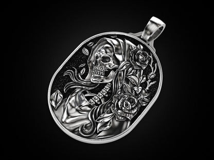 Skull Rose Serpent Pendant 925 Silver Skull Gothic Biker Necklace For Men Women