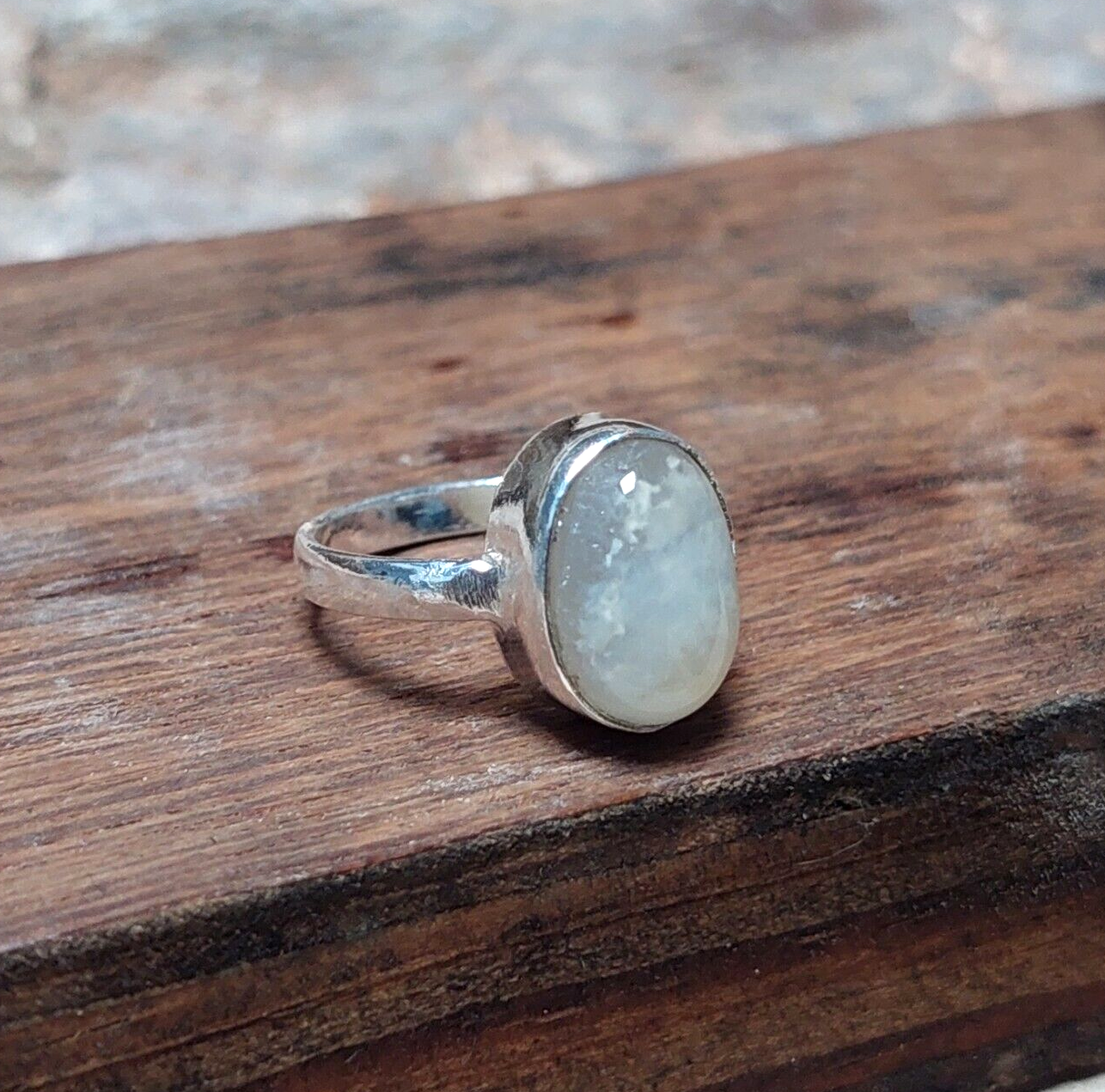 925 Sterling Silver Oval White Agate Handmade Ring,Unisex Ring,Statement Ring