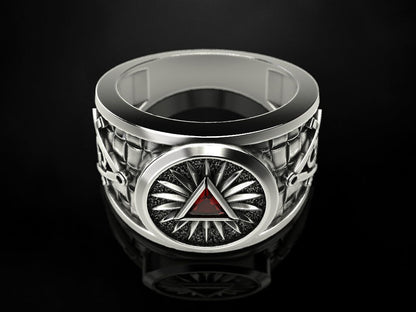 Mason Ring Silver G Symbol Pyramid Eye of Providence Masonic Jewelry Men US7-15
